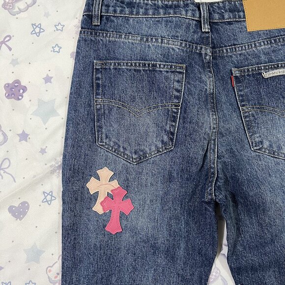 Jeans With Chrome Hearts Cross Patchwork Trim - Picture 3 of 12